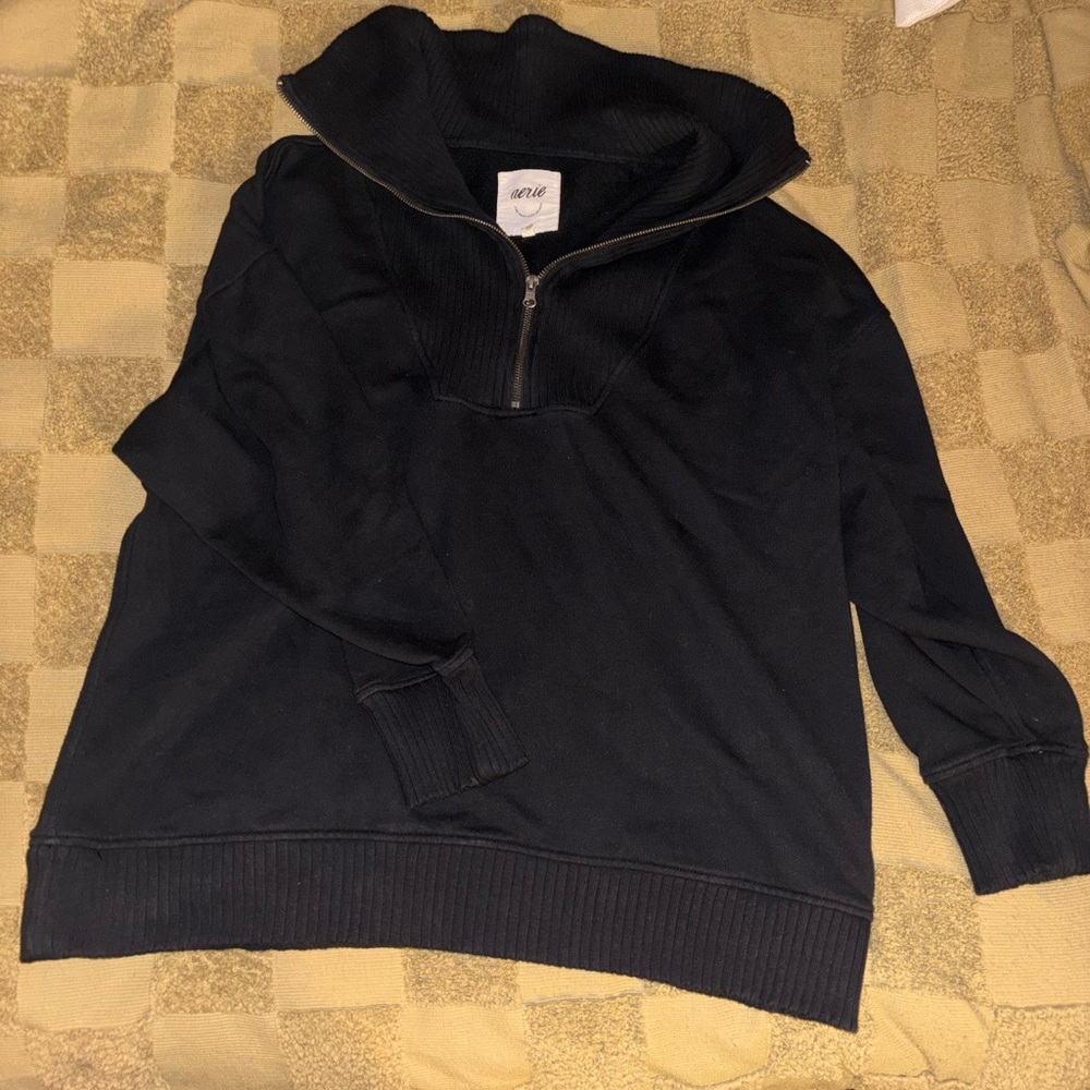 Aerie Black Oversized Quarter Zip-Up Sweater